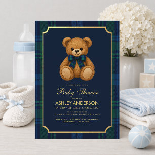 Preppy Teddybeer Jongens Baby Shower Blauw Groen G Kaart