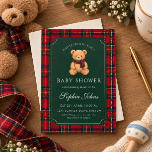 Preppy teddybeer kerst baby shower kaart