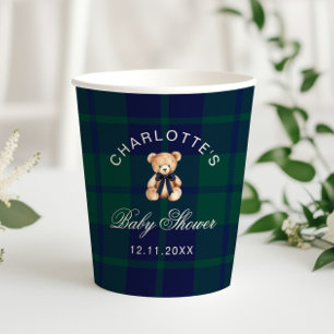 Preppy teddybeer luxe ruitjes baby shower papieren bekers