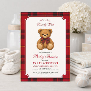 Preppy Teddybeer Meisje Baby Shower Rood Zwart Ger Kaart