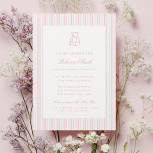 Preppy Teddybeer Roze Meisje Elegante Baby Shower Kaart