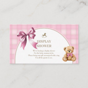 Preppy Teddybeer Roze Schotse Ruit Display Shower Informatiekaartje