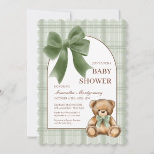 Preppy Teddybeer Sage Gestreepte Baby Shower Uitno Kaart