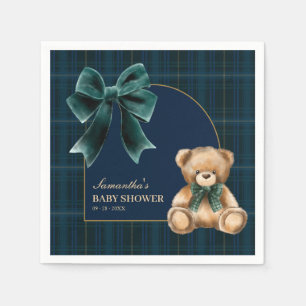 Preppy Teddyd Beer Groene Geruite Baby Shower Serv Servet