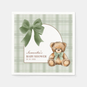 Preppy Teddydbeer Sage Schotse Ruit Baby Shower Se Servet