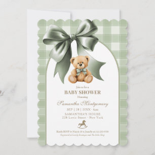 Preppy Teddyshirt Sagegroene Geruite Baby Shower Kaart