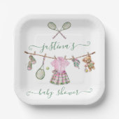 Preppy Tennis Baby shower Clothesline Papieren Bordje (Voorkant)
