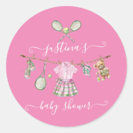 Preppy Tennis Baby shower Clothesline Ronde Sticker
