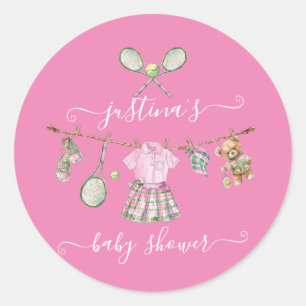 Preppy Tennis Baby shower Clothesline Ronde Sticker