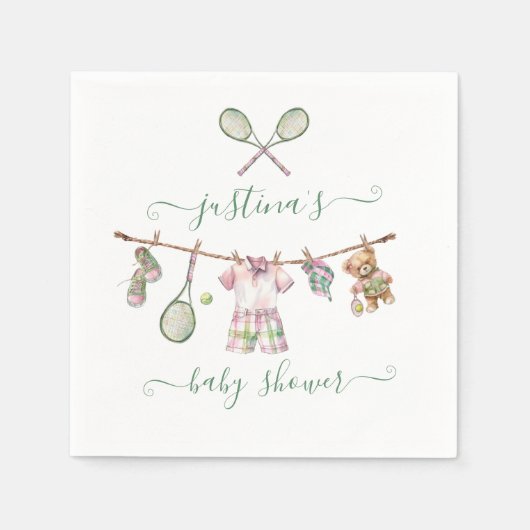 Preppy Tennis Baby shower Clothesline Servet (Voorkant)