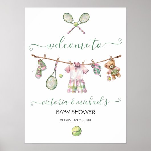 Preppy Tennis Boy Baby shower Welkomstbord Poster (Voorkant)