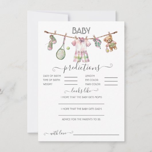 Preppy Tennis Clothesline Baby voorspellingen spel Kaart (Voorkant)