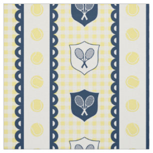 Preppy Tennis Crest Gingham - Geel & Marineblauw Stof