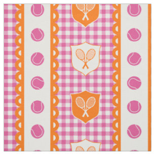 Preppy Tennis Crest Gingham - Heet Roze & Oranje Stof