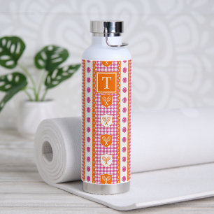 Preppy Tennis Crest Gingham - Oranje & Hot Pink Waterfles