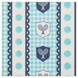 Preppy Tennis Crest Gingham - Turquoise & Navy Stof