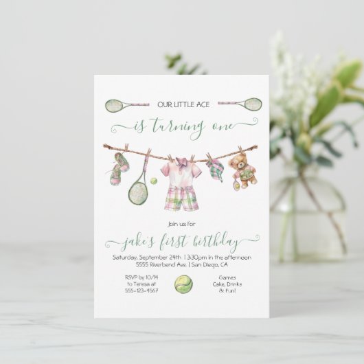 Preppy Tennis Jongen Verjaardag draaien een Kaart (Staand voorkant)