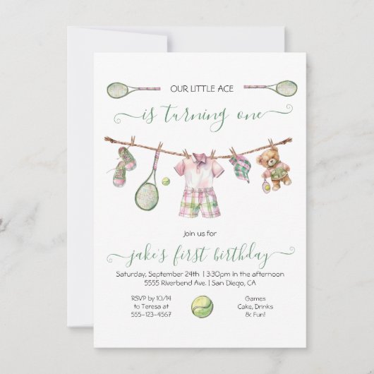 Preppy Tennis Jongen Verjaardag draaien een Kaart (Voorkant)