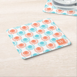 Preppy Tennis Laurel Wreath - Coral & Turquoise Kartonnen Onderzetters