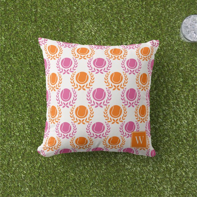 Preppy Tennis Laurel Wreath - Hot Pink & Orange Buitenkussen (Gras)
