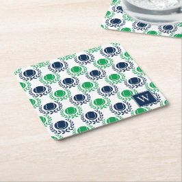 Preppy Tennis Laurel Wreath - Navy & Green Kartonnen Onderzetters