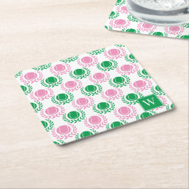 Preppy Tennis Laurel Wreath - Pink & Green Kartonnen Onderzetters