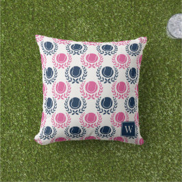 Preppy Tennis Lauwerkrans - Marineblauw & Felroze Buitenkussen
