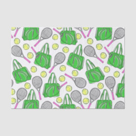 Preppy Tennis Patroon / Roze Rackets & Groene Tass Tissuepapier