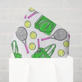 Preppy Tennis Patroon / Roze Rackets & Groene Tass Tissuepapier