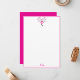 Preppy Tennis Roze Monogram Vlakke Notitiekaart Notitiekaartje