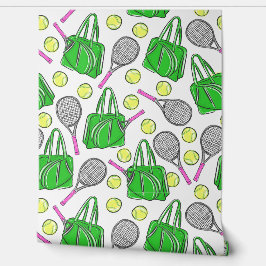 Preppy Tennis Roze Tennis Racquets Groene Tas Ball Behang