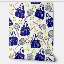 Preppy Tennis Roze Tennis Racquets Navy Bag Ballen Behang