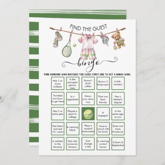 Preppy Tennis Vind de gast BINGO Kaart (Voorkant / Achterkant)