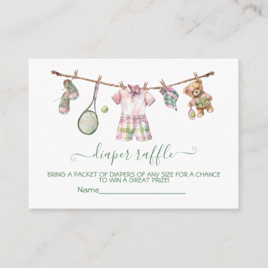 Preppy Tennis waslijn Luier Raffle kaart (Voorkant)