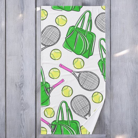 Preppy tennisrackets roze groen badhanddoek