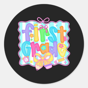 Preppy Terug naar school 1e klas Coquette Strik Me Ronde Sticker