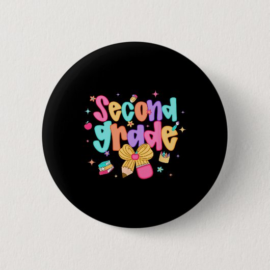 Preppy terug naar school 2e leerjaar Coquette stri Ronde Button 5,7 Cm (Voorkant)