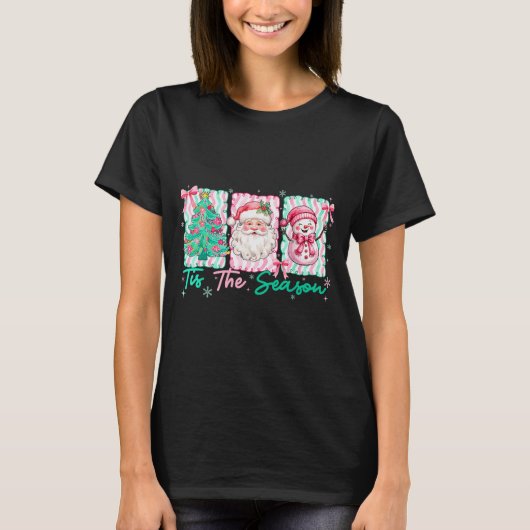 Preppy Tis The Season Santa Snowman Merry Christma T-shirt (Voorkant)
