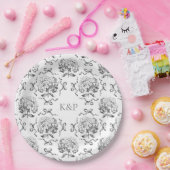 Preppy Toile Hydrangea Bow met naam Papieren Bordje (Feest)