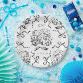 Preppy Toile Hydrangea Bow met naam Papieren Bordje (Feest)