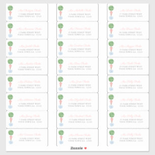Preppy Topiary Girl Baptism Guest Adresetiketten Sticker