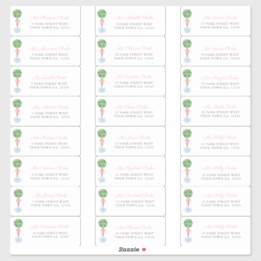 Preppy Topiary Girl Baptism Guest Adresetiketten Sticker (Vel)