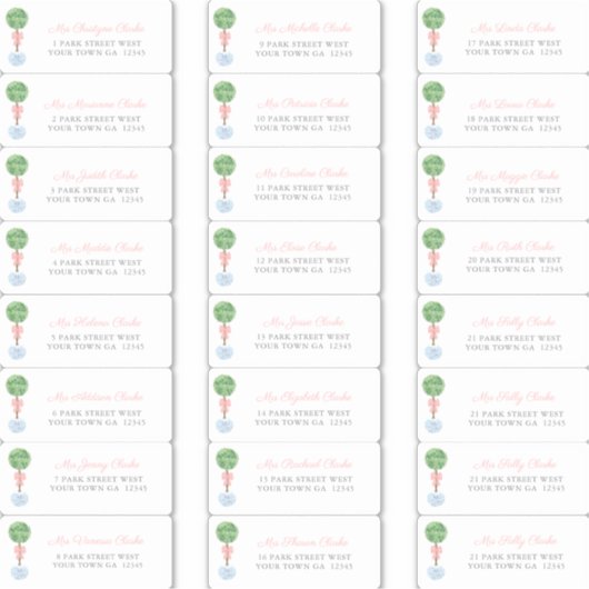 Preppy Topiary Girl Baptism Guest Adresetiketten Sticker (Voorkant)