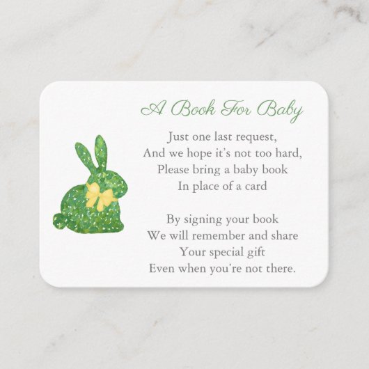 Preppy Topiary Rabbit Books for Baby Boy Shower Informatiekaartje (Voorkant)