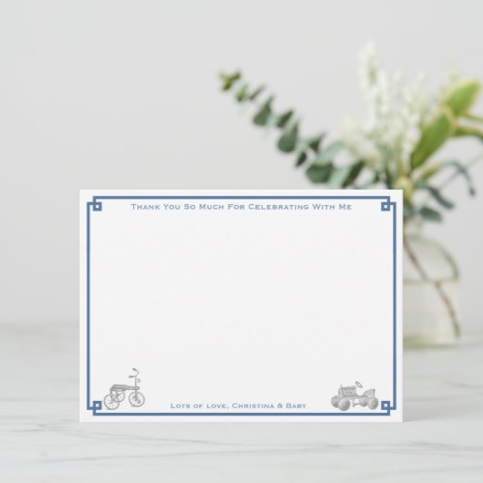 Preppy  Toys Boy Baby shower Party Bedankkaart (Staand voorkant)