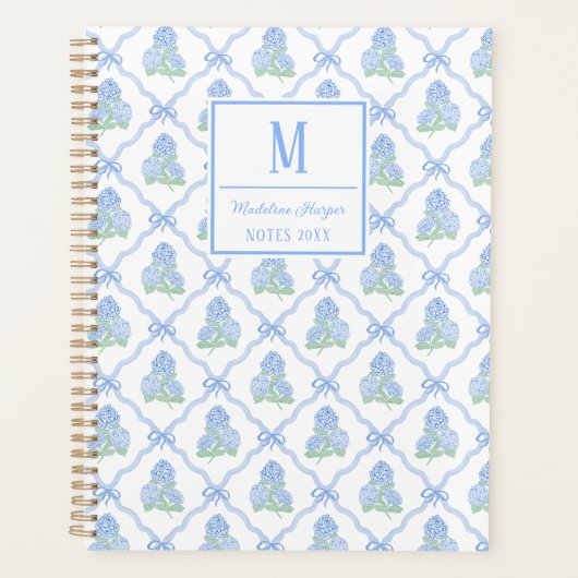 Preppy Tralie Boog Blauw & Groen Hydrangea Monogra Planner (Voorkant)