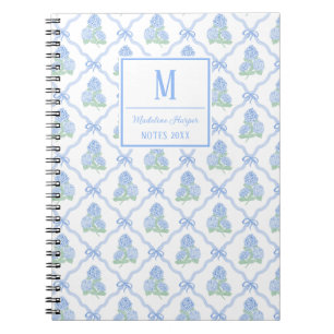 Preppy Traliesboog Blauwe & Groene Hydrangea Monog Notitieboek