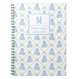 Preppy Traliesboog Blauwe & Groene Hydrangea Monog Notitieboek