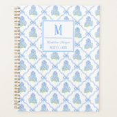 Preppy Trellis Bow Blue & Green Hydrangea Monogram Planner (Voorkant)