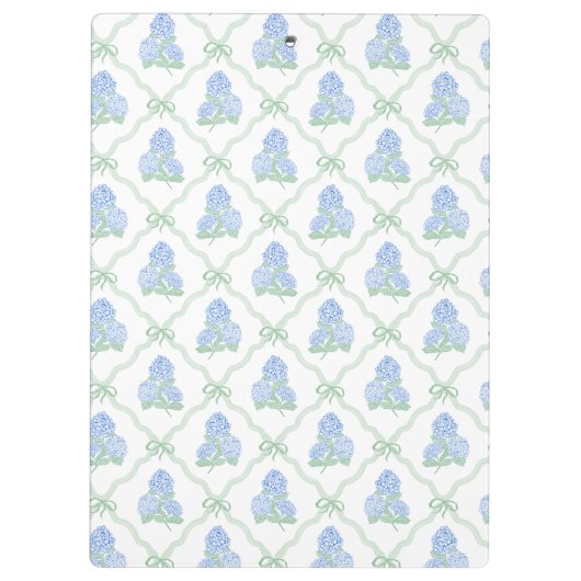 Preppy Trellis Bow Blue & Green Hydrangeas Monogra Klembord (Achterkant)